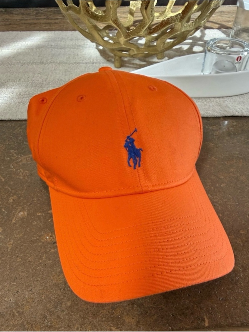 Ralph Lauren Orange Baseball Cap with Blue Pony Logo